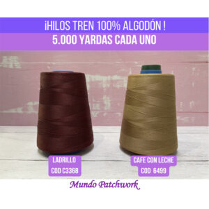 Kit Hilos (108) 100% algodón marca TREN, cada cono 5.000 yardas, se venden los 2 conos de hilo