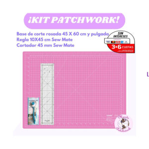Kit 9015 Patchwork Base de corte rosada 45 X 60 cm y pulgada, regla 10X45 cm y cortador 45 mm Sew Mate